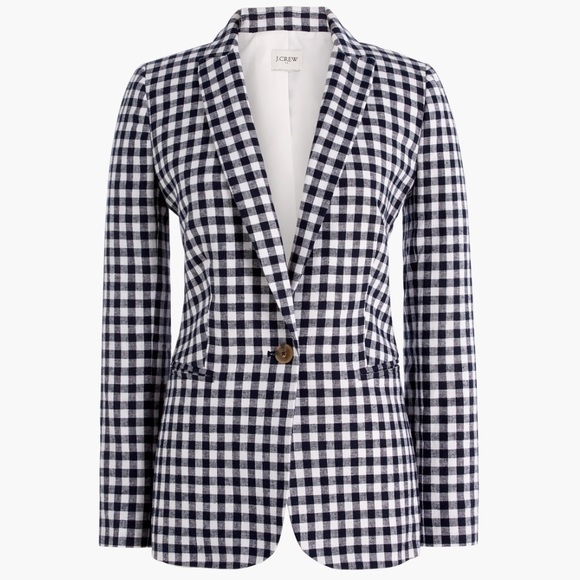 J. Crew Factory Jackets & Blazers - J. Crew Factory Navy & White Gingham linen-blend Holland Blazer NWOT